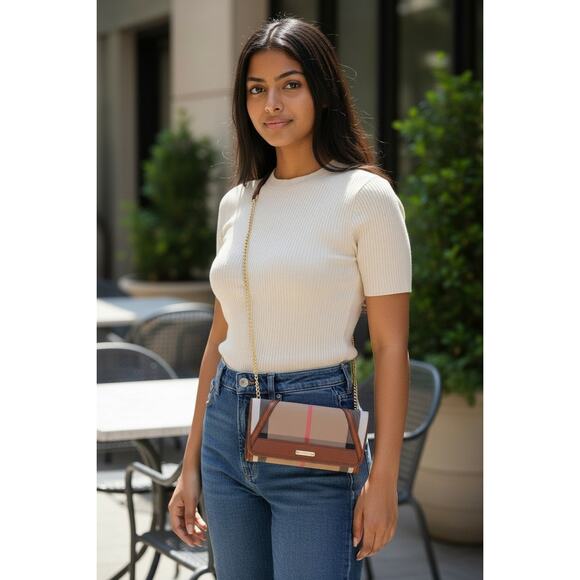 Burberry Brown/Beige House Check Fabric and Leather Leighton Continental Wallet - Picture 2 of 14